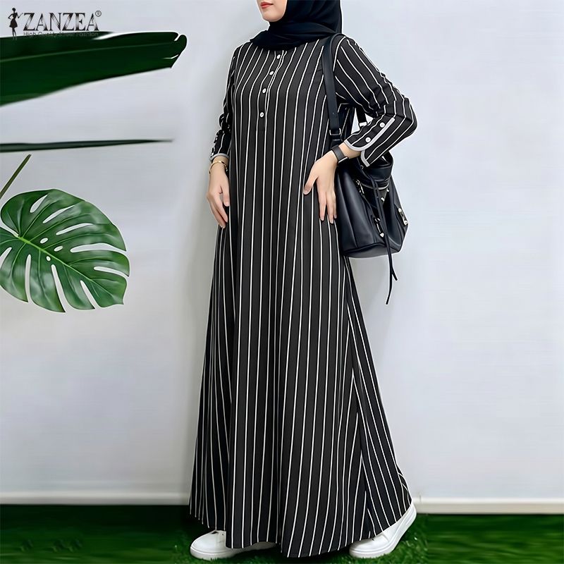 Abaya Modest Wear - Abito Lungo a Righe Modesto per