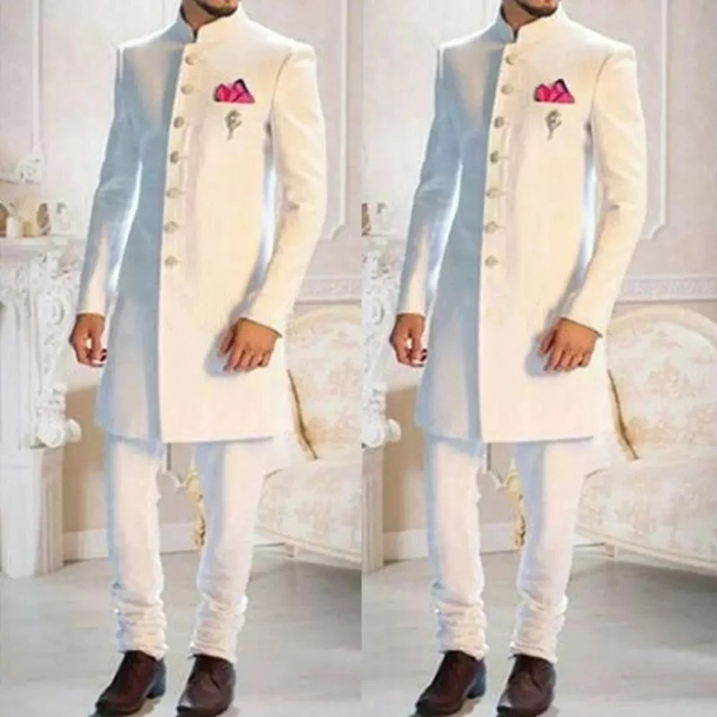 Fashion Ethnic Wear For Men - Fashion Design White Stand Collar monopetto